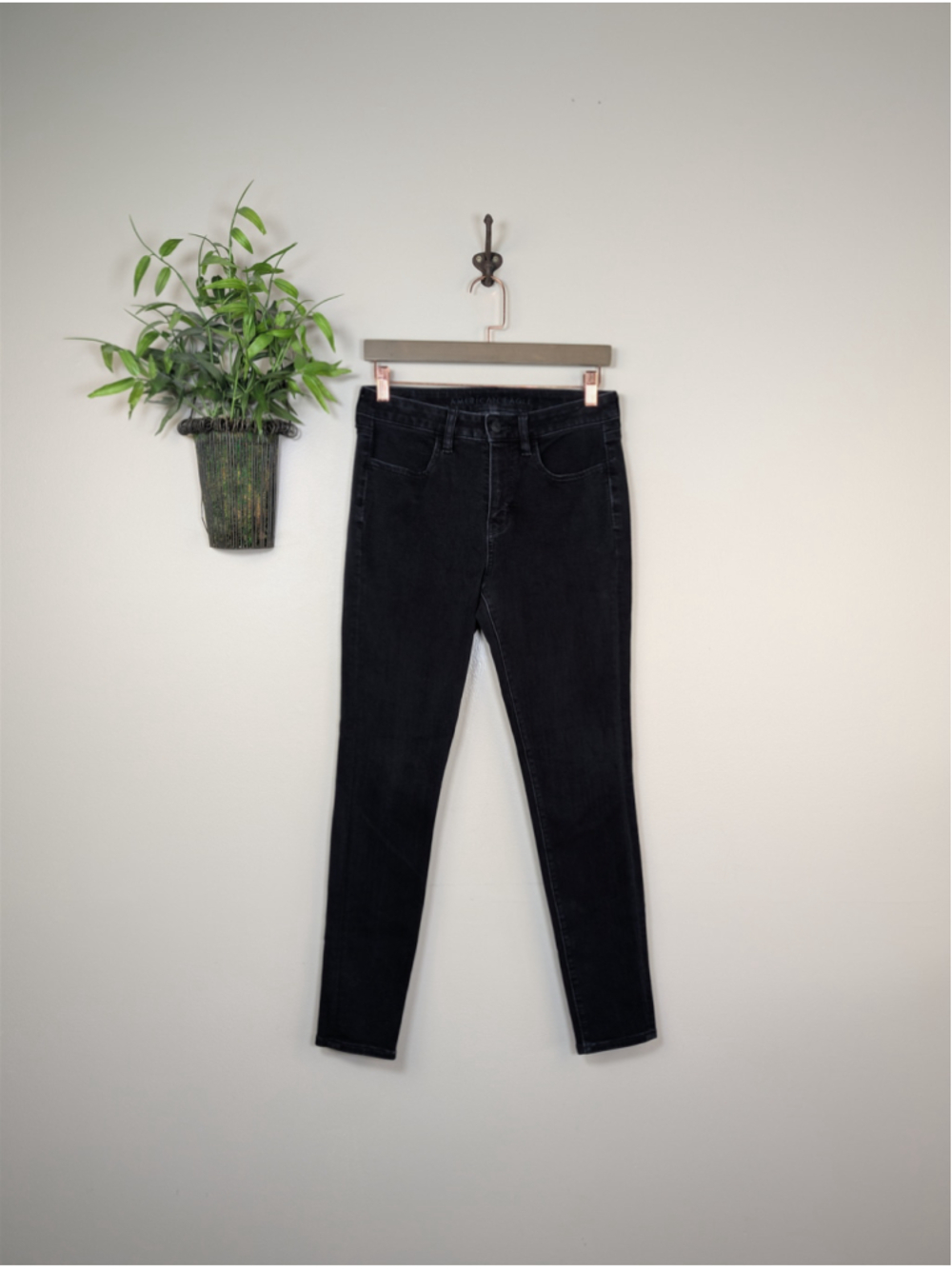 American Eagle 6 Hi Rise Skinny Jeans Dream Stretch Jegging Black Wash Minimal